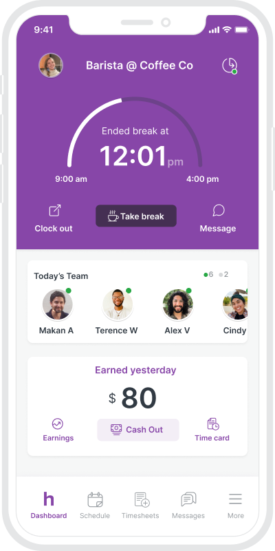 Homebase Time Tracking Mobile App.