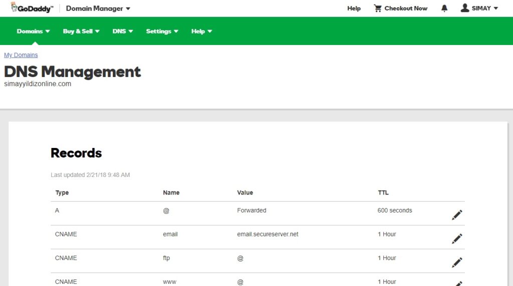 GoDaddy Domain management