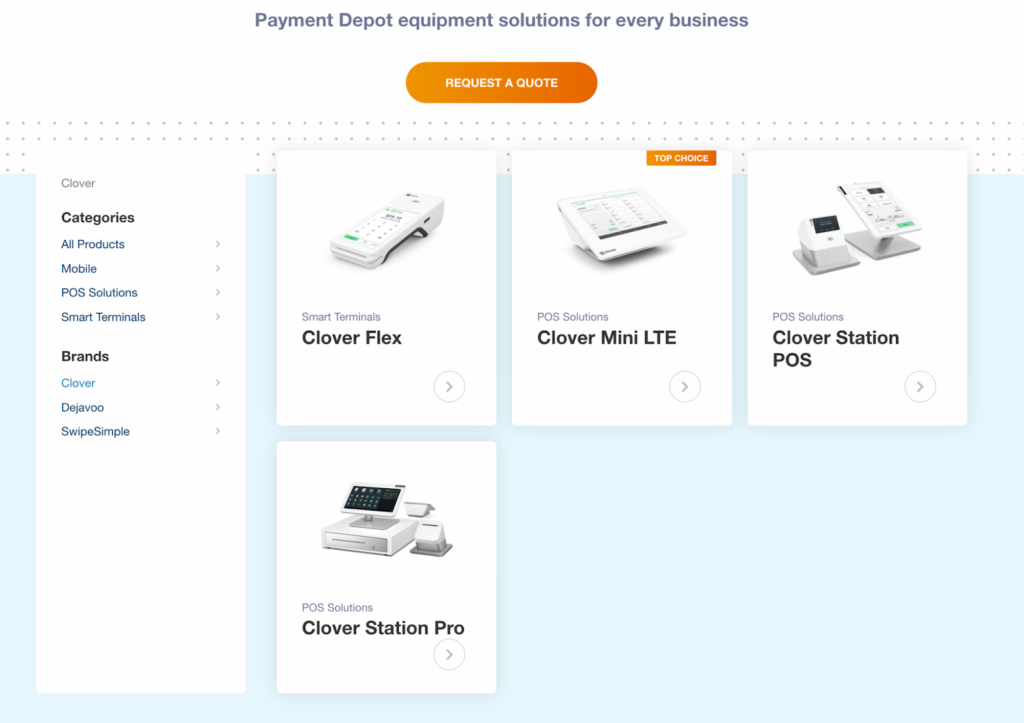 Payment Depot integrates with a variety of hardware solutions such as Clover, Dejavoo and SwipeSiimple.
